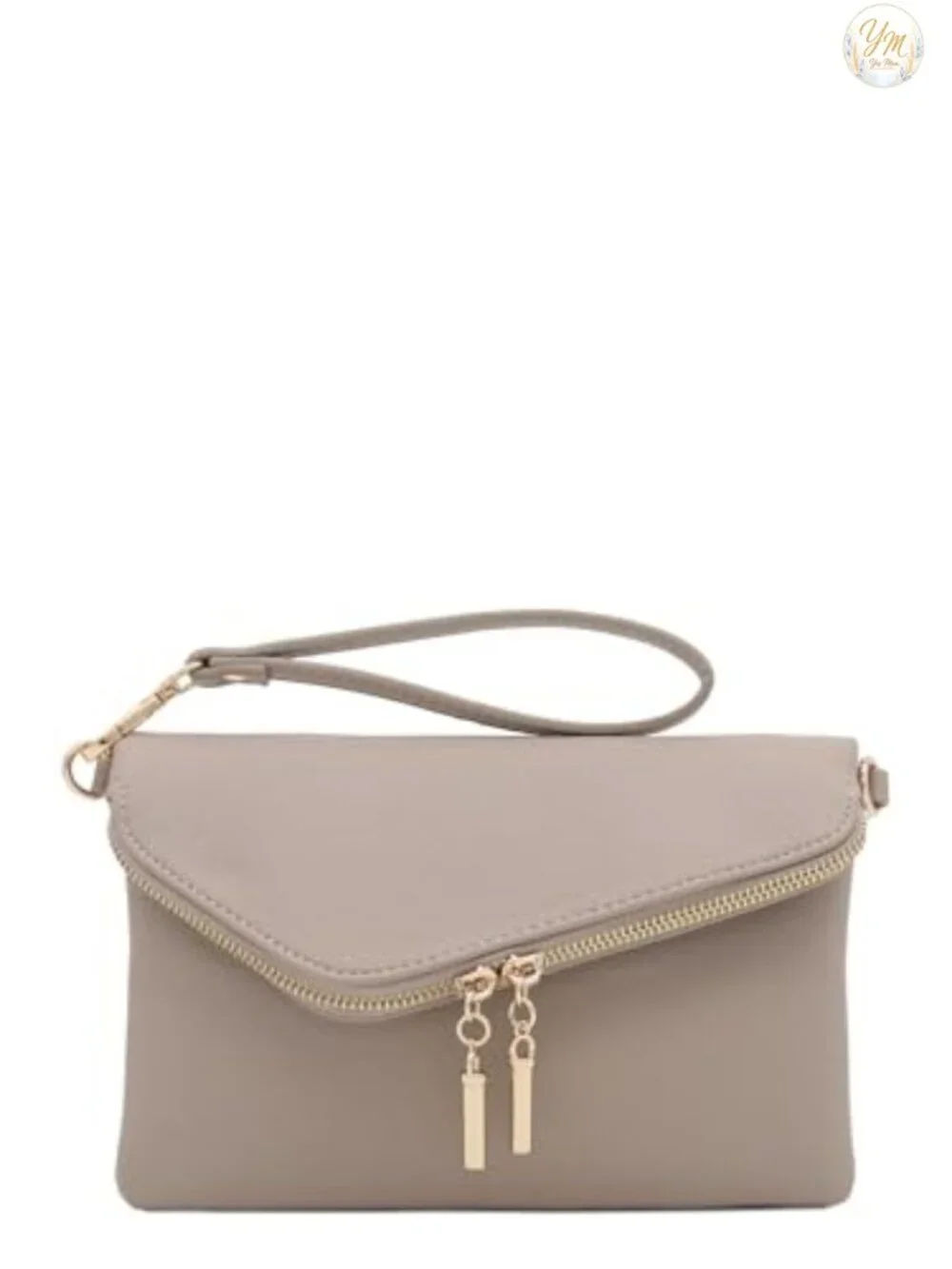 Envelope Wristlet Clutch Crossbody Bag with Chain Strap Faux Leather Gold